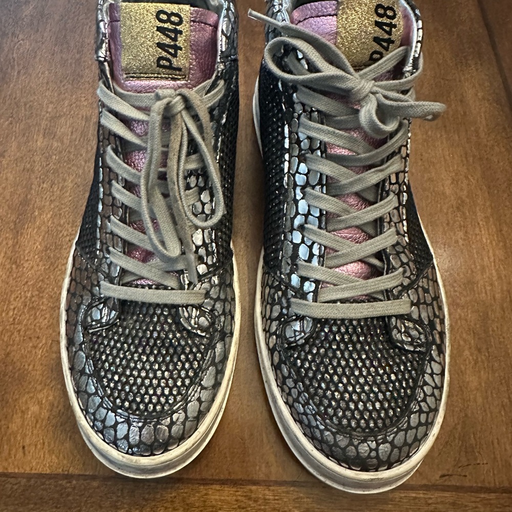 P448 Black and Silver Snakeskin Sneakers